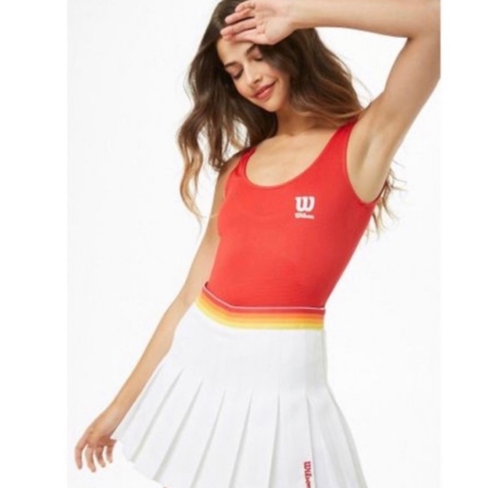 WILSON Forever 21 Red Body Suit Women’s Size Medium Snap Button Closure Logo